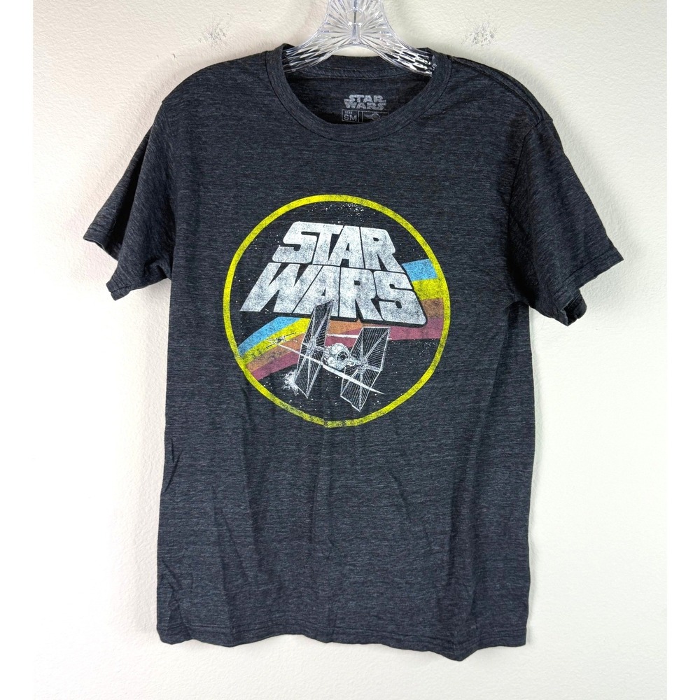 Star Wars T Shirt Mens Small Tie Fighter Rainbow Graphic Retro Heather Gray Tee
